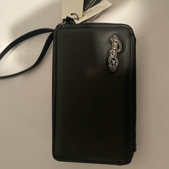 Ed Hardy Black Wristlet with Skull and Floral Design - Picture 3 of 7